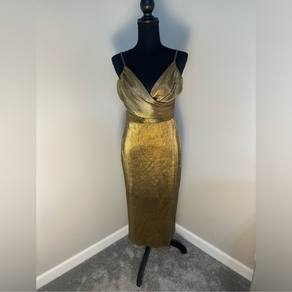 Lulu's Shimmering Gold Midi Dress